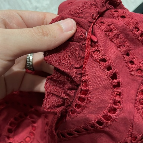 Roolee Burgundy Eyelet 3/4 Sleeve Dress - Picture 8 of 10